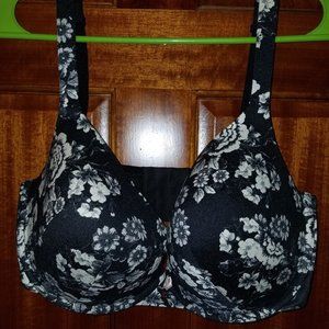 38G Bra Cacique Lane Bryant Plunge Push-up Floral Print Black White Smoothing